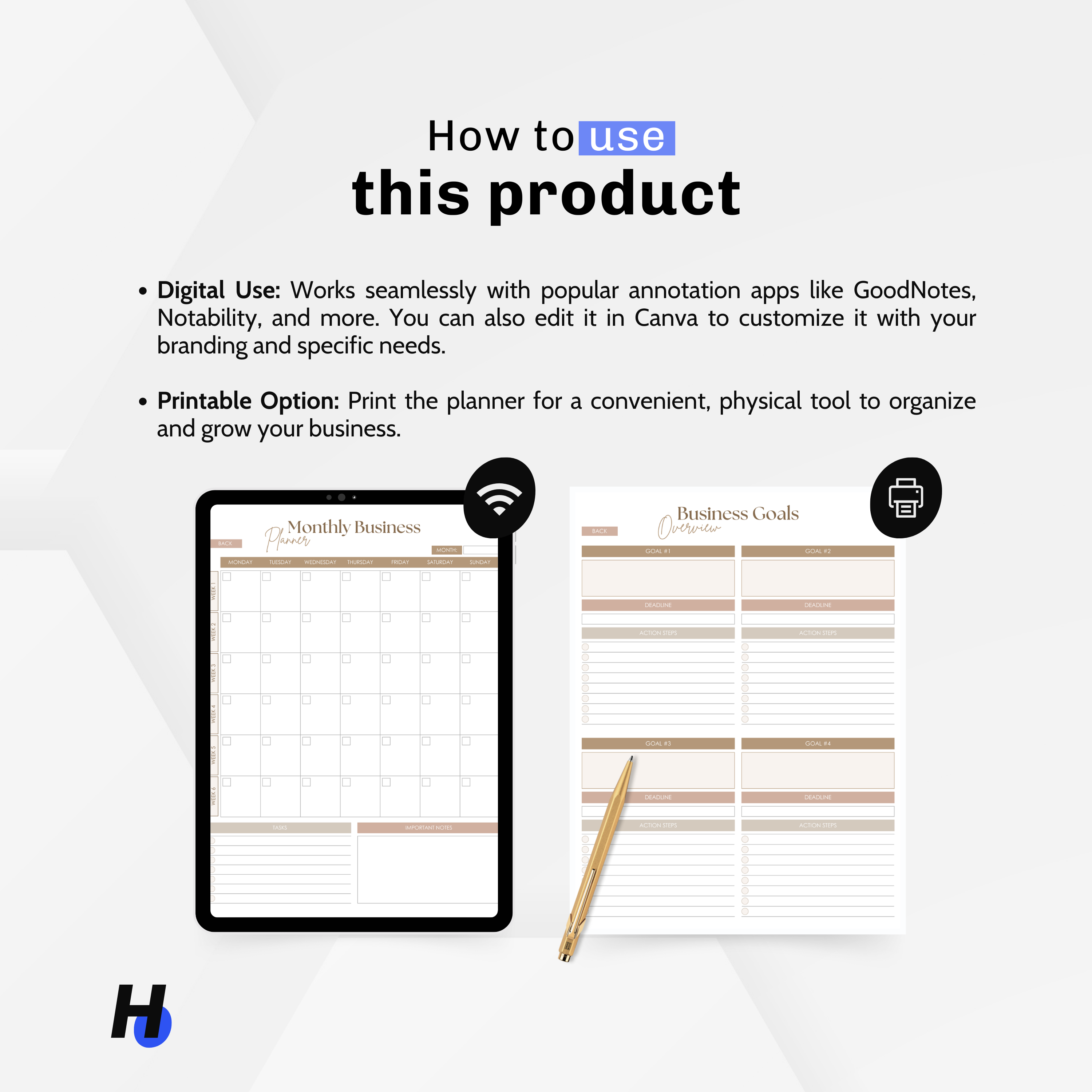 This PLR digital product works perfectly in apps like GoodNotes or as a printable planner, helping you manage and grow your business effectively.  
