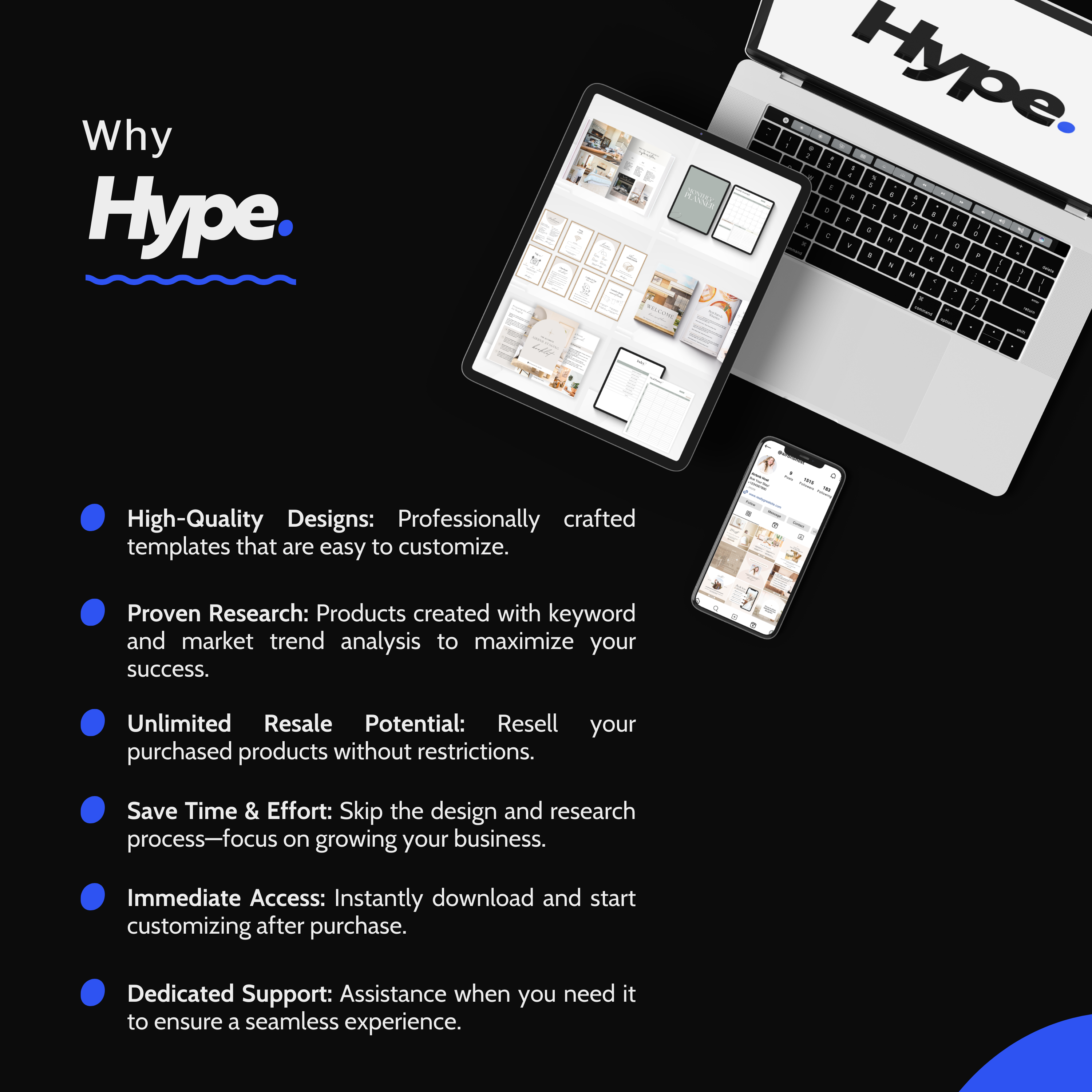 Hype Airbnb templates provide high-quality designs with proven keyword research and unlimited resale potential, saving time and maximizing your success.  
